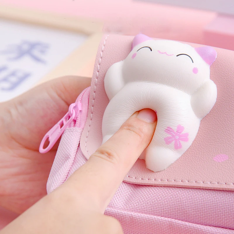 Cute Cat Decompression Pencil Case Big Pencil Box Portable Girls Pen Bag Double Layer School Pouch Kawaii Stationery Pensil Case