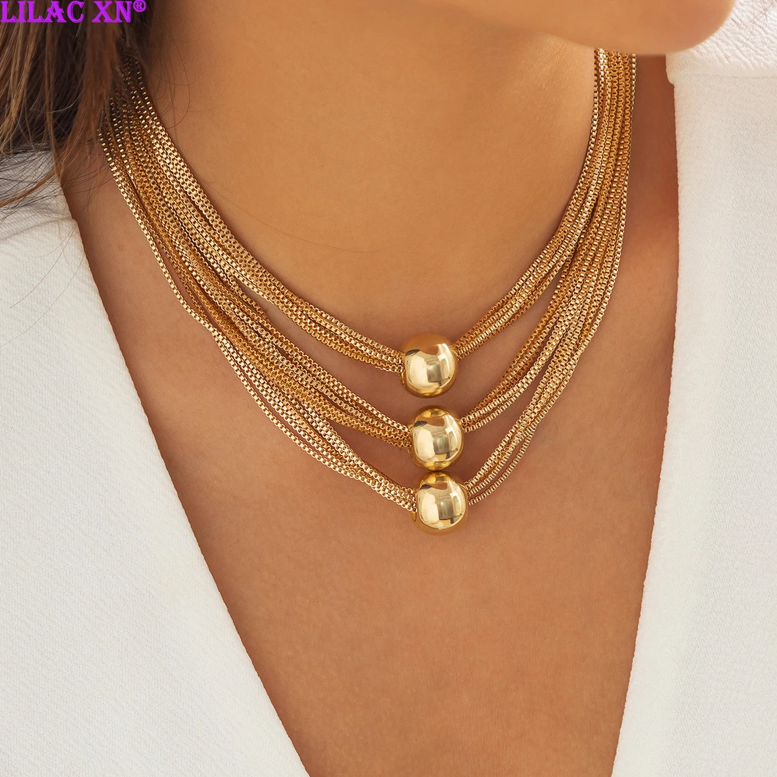 Купи Goth Chunky Chain Choker Necklace for Women Punk Vintage Gold Color Big Ball Pendant Necklace Y2K Grunge Jewerly Streetwear за 222 рублей в магазине AliExpress