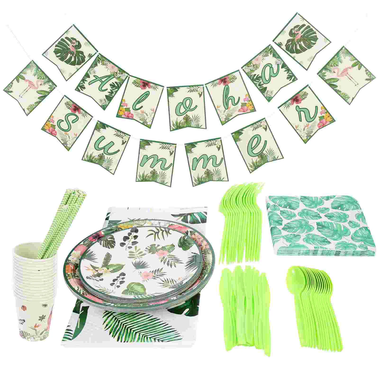 

1 Set of Disposable Party Tableware Paper Plate Napkin Cup Kit Holiday Celebration Cutlery