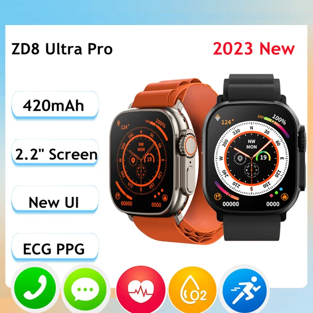 ZORDAI ZD8 Ultra Pro Smartwatch Series 8 + 49mm Compass 2.2" 520*585 BT Call NFC ECG IP68 Men Women Smart Watch Z8 Max Plus 1