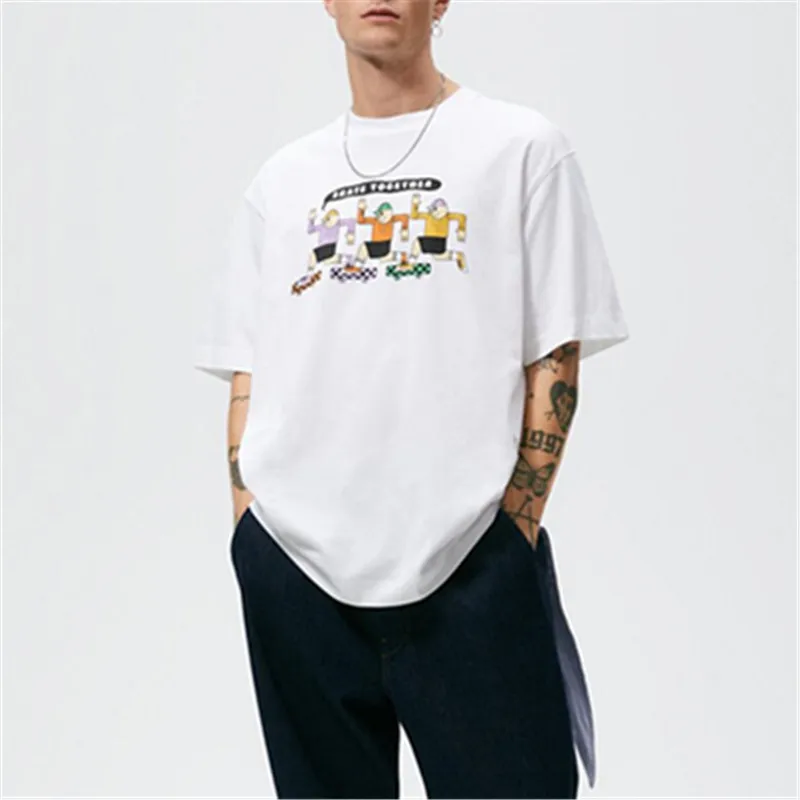 

Футболка мужская Свободная с круглым вырезом, хлопок, короткий рукав, контрастный принт, скейтборд, Ранняя весна