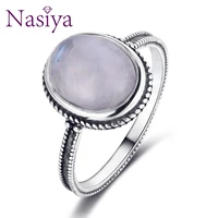 nasiya big oval natural moonstone ring fashion jewelry party weeding party gift wholesale dropshipping