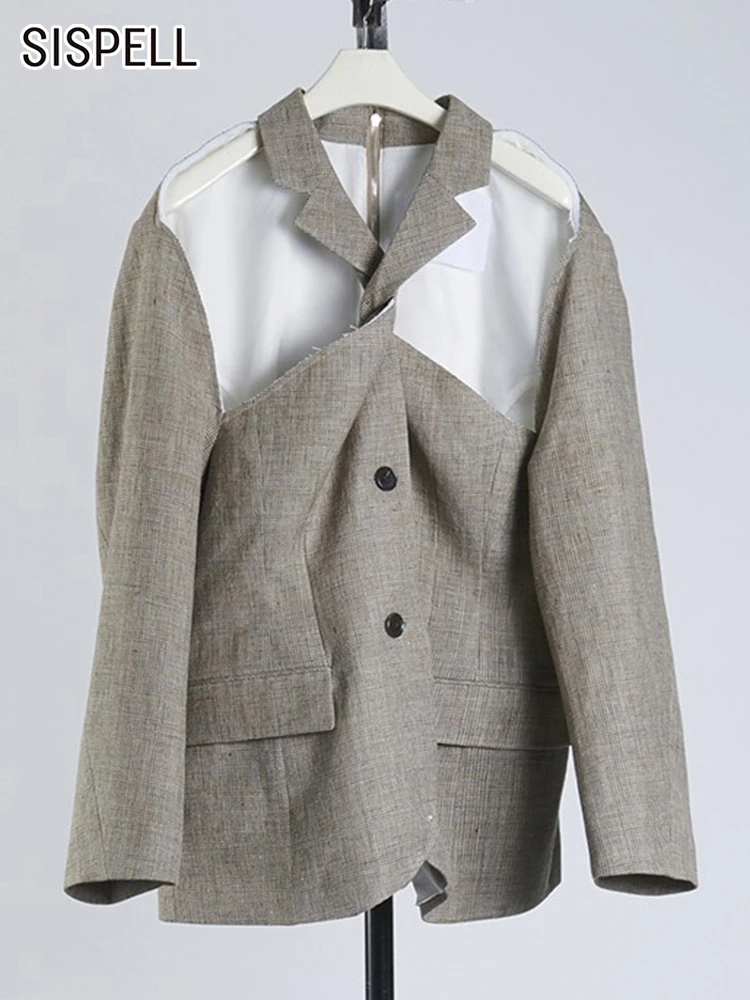 

SISPELL Slim Solid Blazers For Women Halter Long Sleeve Patchwork Single Breasted Temperament Hollow Out Blazer Female 2022 New
