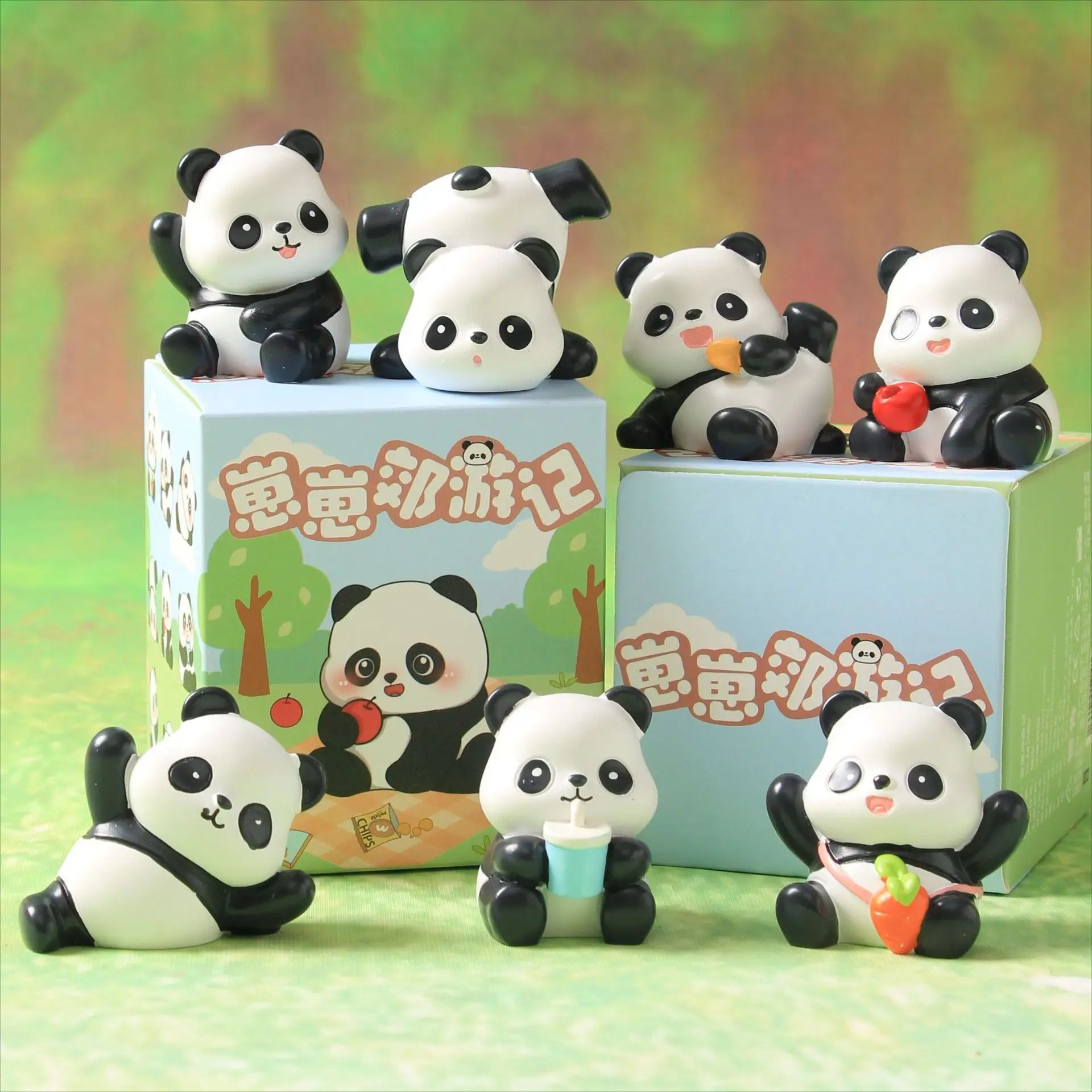 Mystery Box Kawaii Flock Flocking Panda Action Figure Toy For Girls Birthday Gift