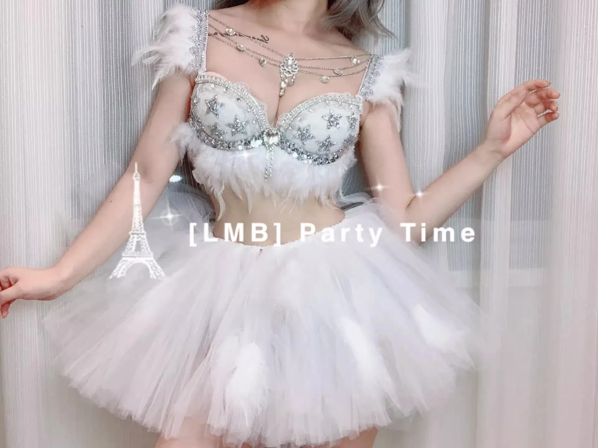 Женский белый сексуальный комплект бикини с перьями Сетчатое платье костюм для