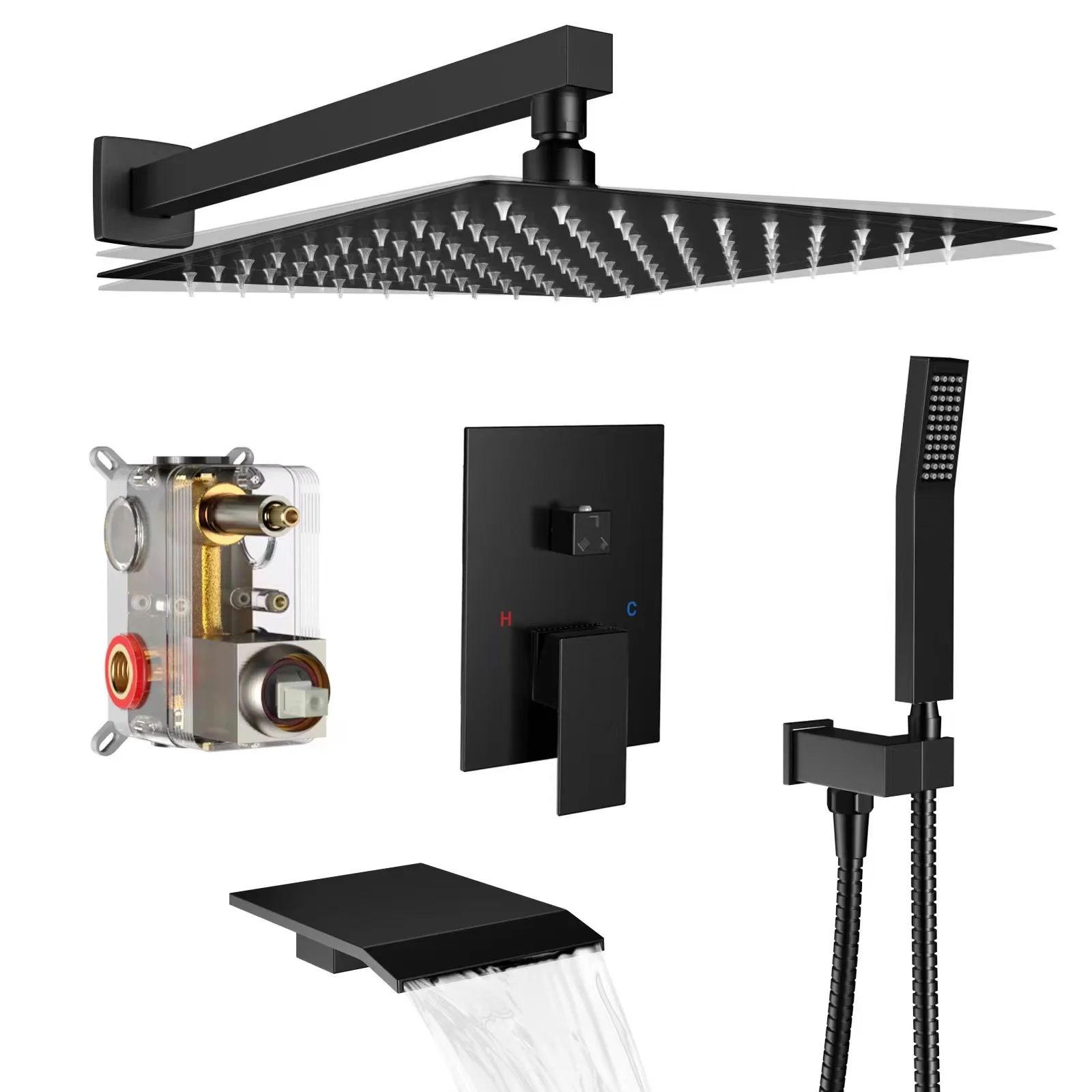 

Luxury Concealed Shower Faucet Set Waterfall Hotel Shower System Bathroom Wall Mount Bathtub Shower Head Mixer Rainfall Combo