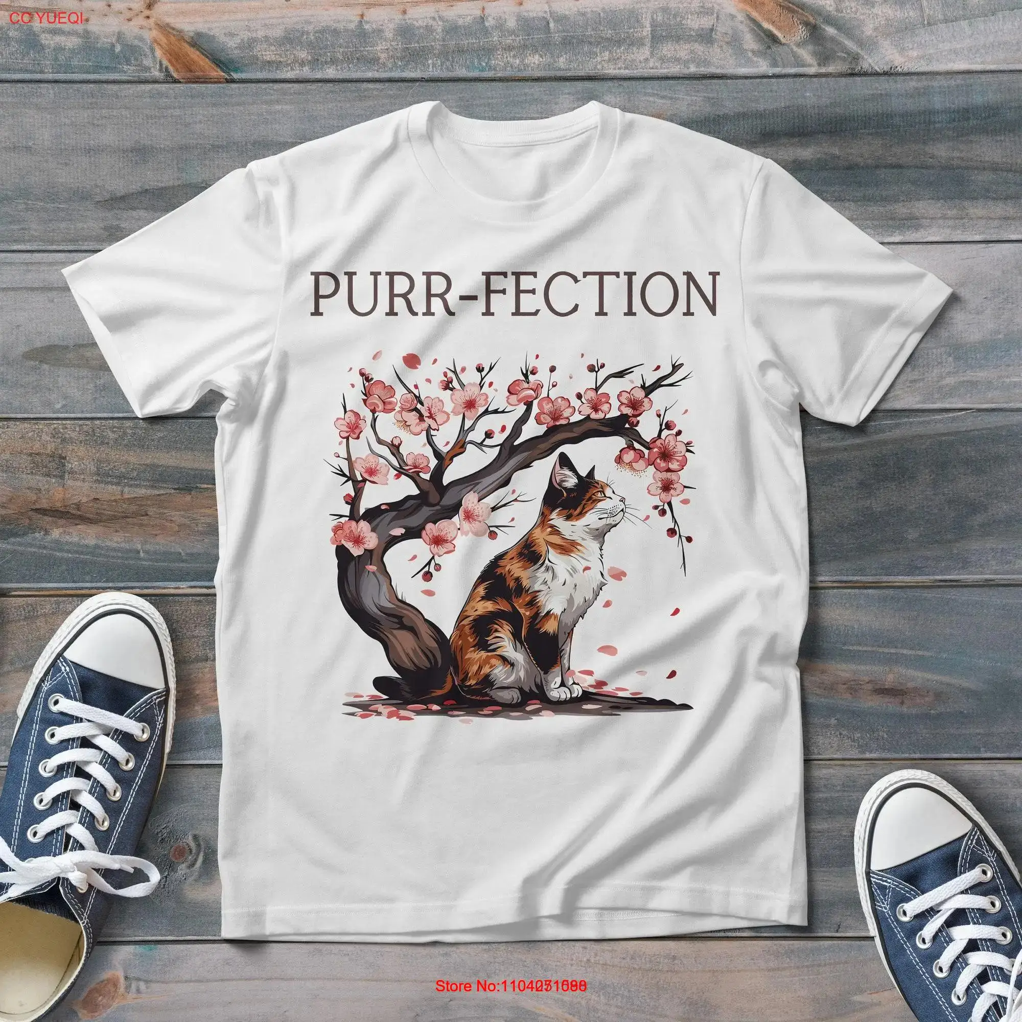 Футболка Calico Cat Under Cherry Blossom Purrfection Cottagecore с цветочным принтом в модном стиле