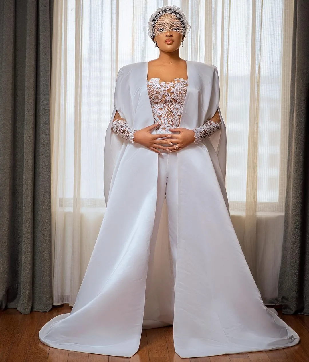 

Новинка 2022, белое свадебное платье в стиле брюк, кружевное платье в пол с длинным рукавом для выпускного вечера, атласные вечерние платья из ...