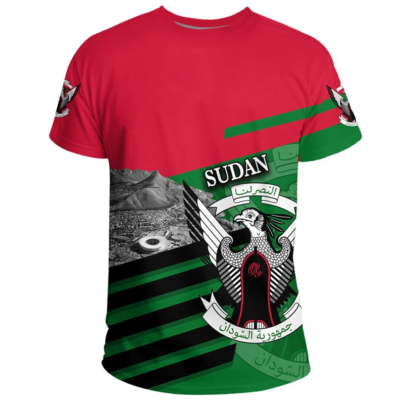 Sudan Coat Of Arms Pattern 3d Printed T-shirt For Men Street Outdoor Casual Tee Shirts O-neck Short Sleeves Oversized Tees Top
