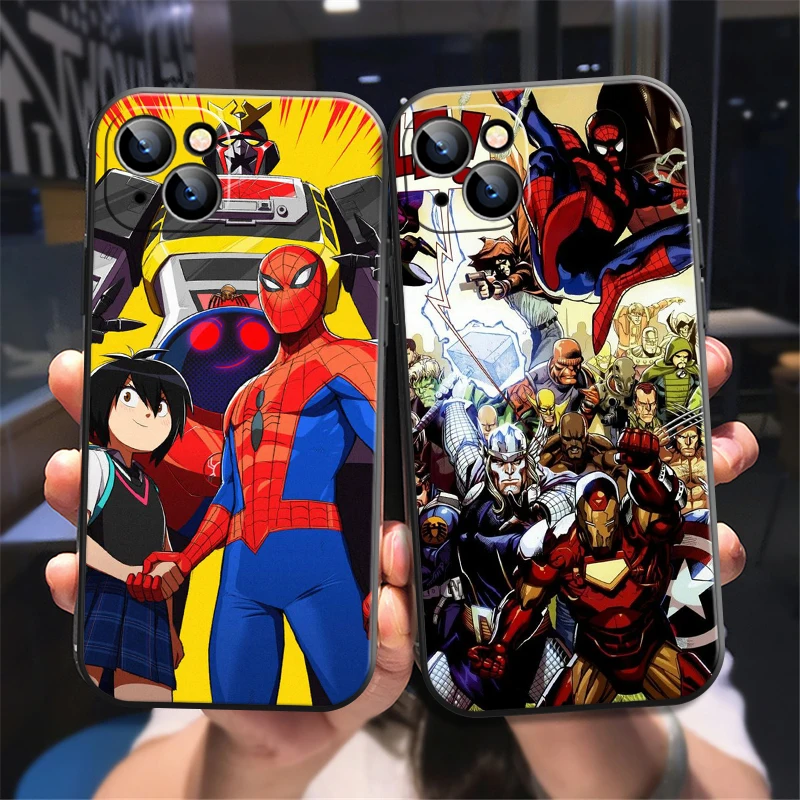 

Marvel Spider-Man Phone Case For iPhone X XS XR XS Max 11 11 Pro 12 12 Pro Max For iPhone 12 13 Mini Soft Silicone Cover Black