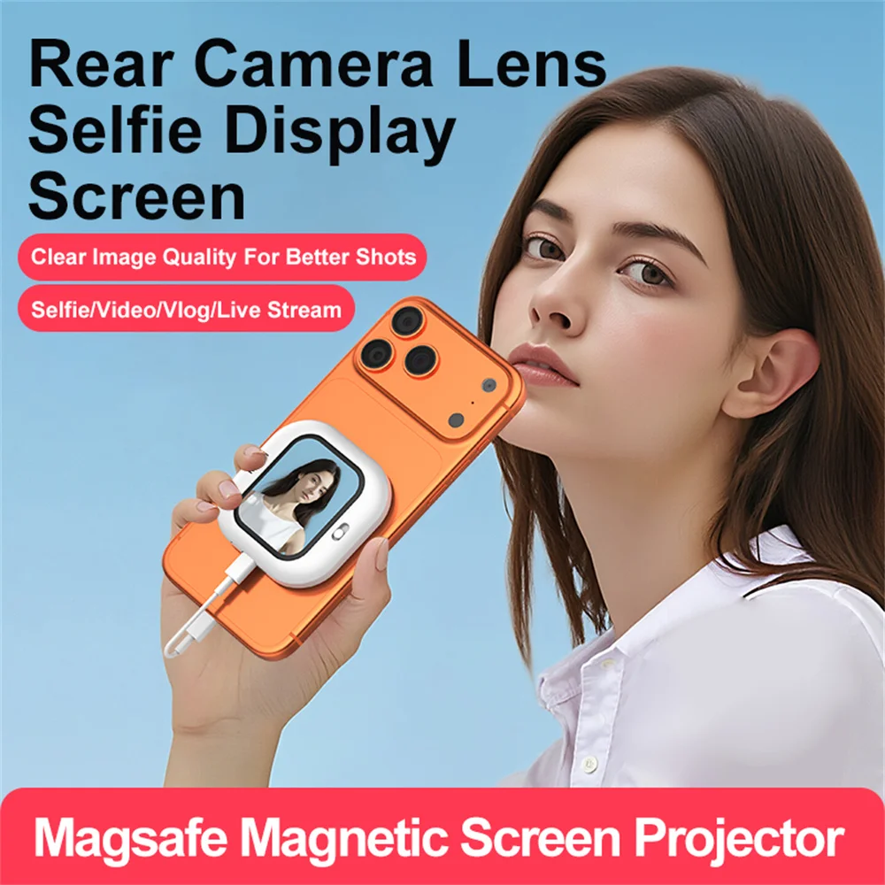 Фото Мини-монитор для селфи на телефон: держатель-клипса для iPhone 17, крепление для задней камеры, для селфи/влогов/прямых трансляций №2
