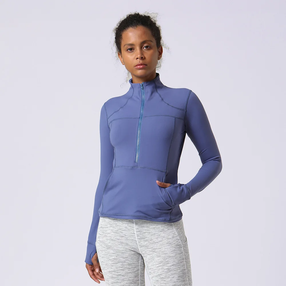 Spring Autumn New Products Yoga Clothes Jacket Women's Elastic Zipper Long-sleeved T-shirt Running Fitness Sweater Jacket