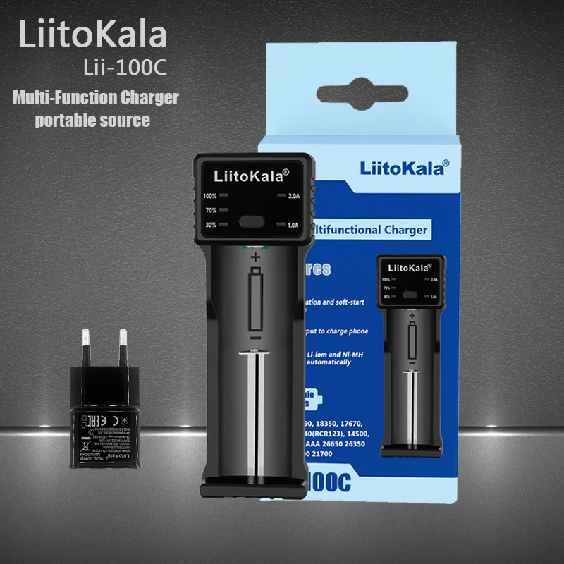 LiitoKala Lii-100C Lii-100 Battery Charger For 18650 18350 26650 16340 RCR123 14500 3.7V 1.2V Ni-MH Ni-Cd 2A USB smart charger
