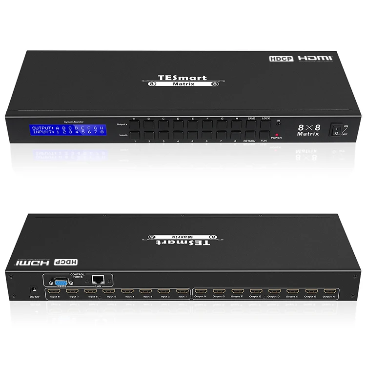 

TESmart Hot Ultra HD 4K 30Hz HDMI2.0 8X8 Matrix Switch 8 Ports Video Switcher Matrice LAN RS232 EDID IR Rremote 8x8 HDMI Matrix