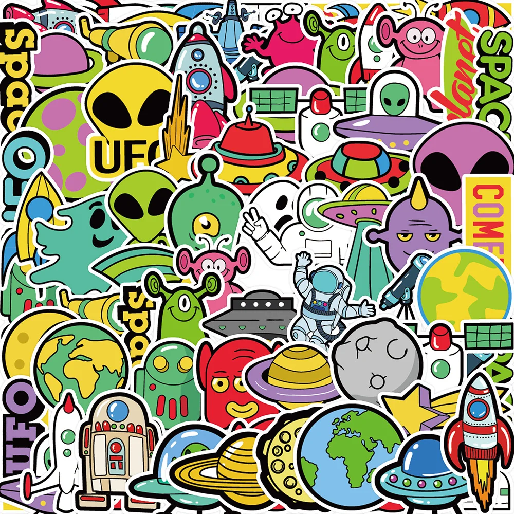 

10/30/50PCS Cute Space Alien UFO Cartoon Sticker DIY Phone Laptop Luggage Skateboard Graffiti Decals Fun for Kid Toy