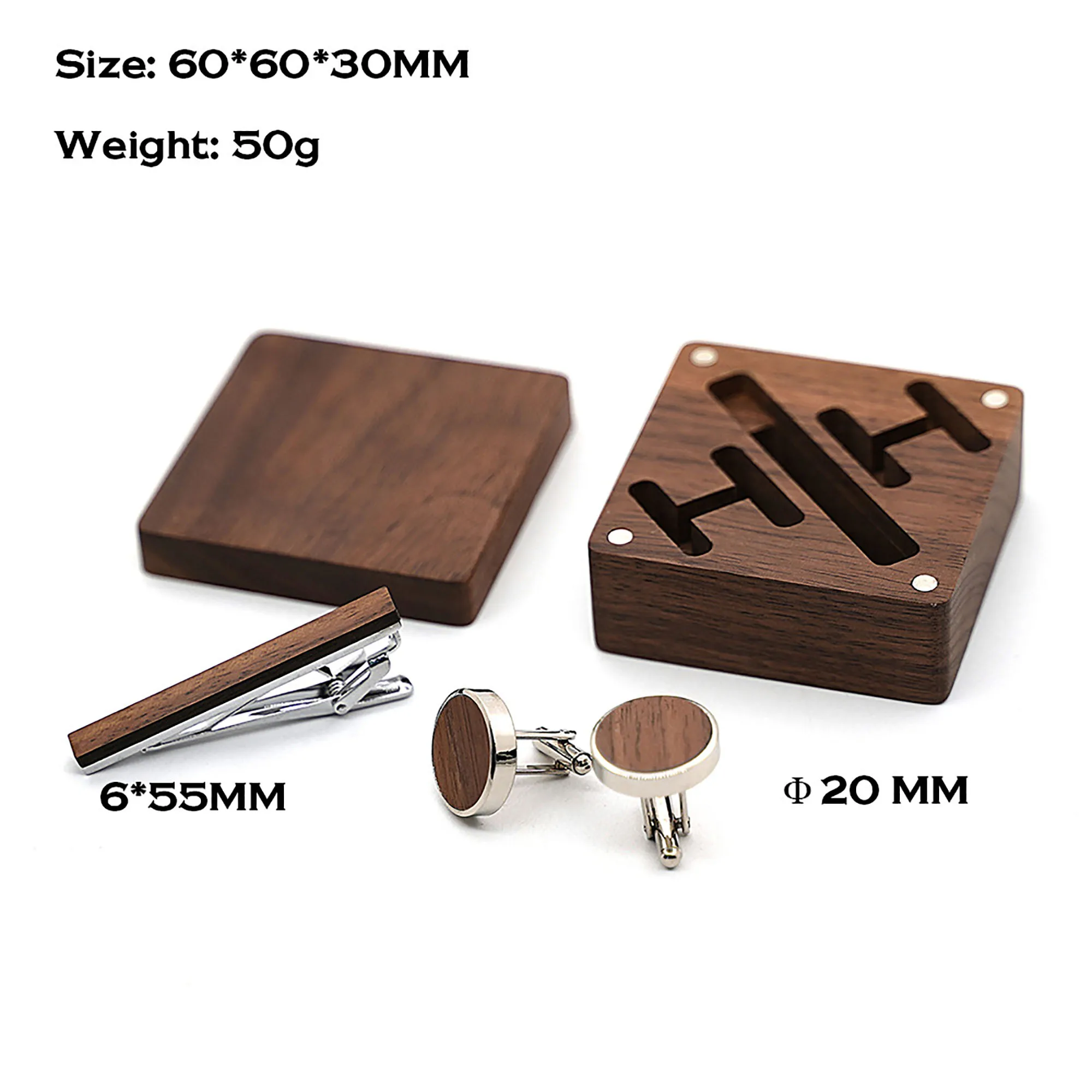 Customized Engraved Letter Wooden Cufflinks Tie Clips Black Walnut Box Jewelry Set Personalized Men Valentine Birthday Gift Male