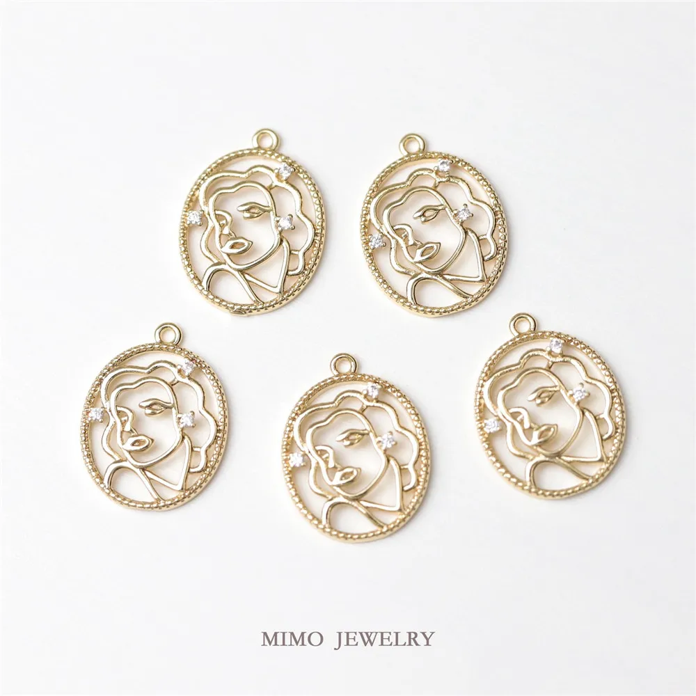 

Color copper gold plated micro set zircon hollow retro beauty head pendant DIY accessories