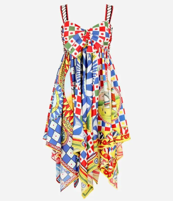 

Bohemian Sicily Floral Printed Women Irregular Dress High Street Party Designer Brand Lady Strapless Asymmetrical Dresses