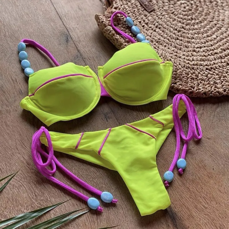 

Summer Ladies Sexy Pit Strip Split Bikini Quick Dry High Stretch Tight Fit with Adjustable Straps Swimsuit