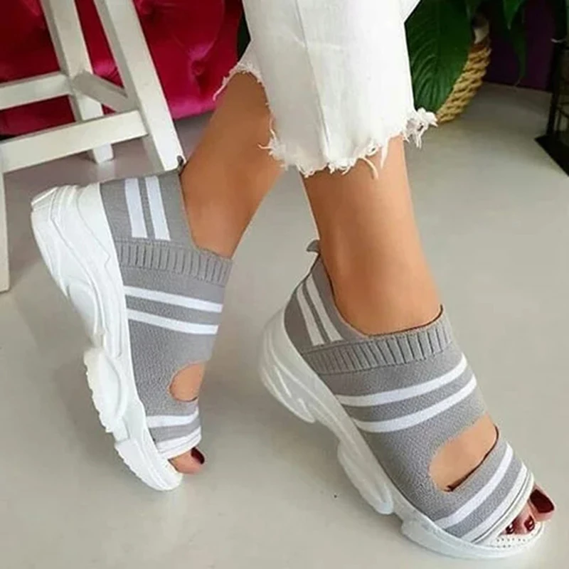 

Women's Sandals Wedges Footwear Summer Platform Sandals Women Shoes Female Slip On Peep Toe Knitted Ladies Sneakers Casual 2022
