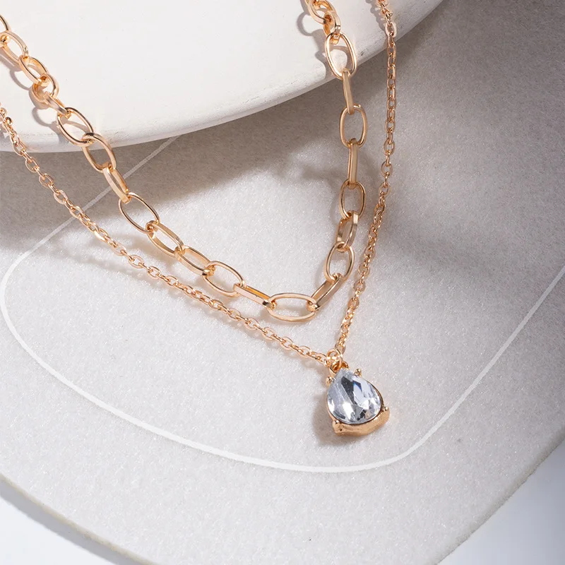 

Fashion Golden Necklaces Multi-Layer Crystal Clavicle Chain Pendant Necklace Party Jewelry Gifts For Girls Banquet