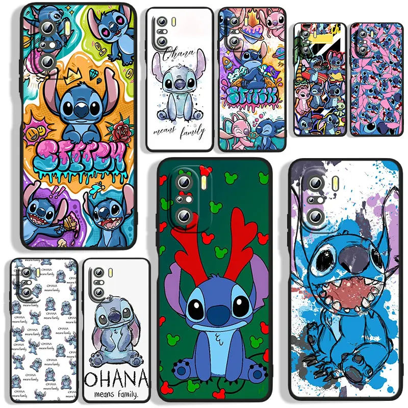 

Disney Cute Stitch Phone Case For Xiaomi Redmi 4X 5 5A 6 6A S2 K20(K20 Pro) K30 K40 K40S K50 Plus Pro Black Funda Cover Soft