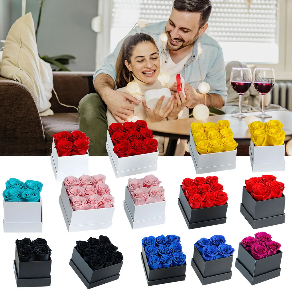 

Сохраненная коробка роз, вечный цветок, неувядающий материал, букет «сделай сам», украшения для свадьбы, юбилея, благодарения, черный цвет