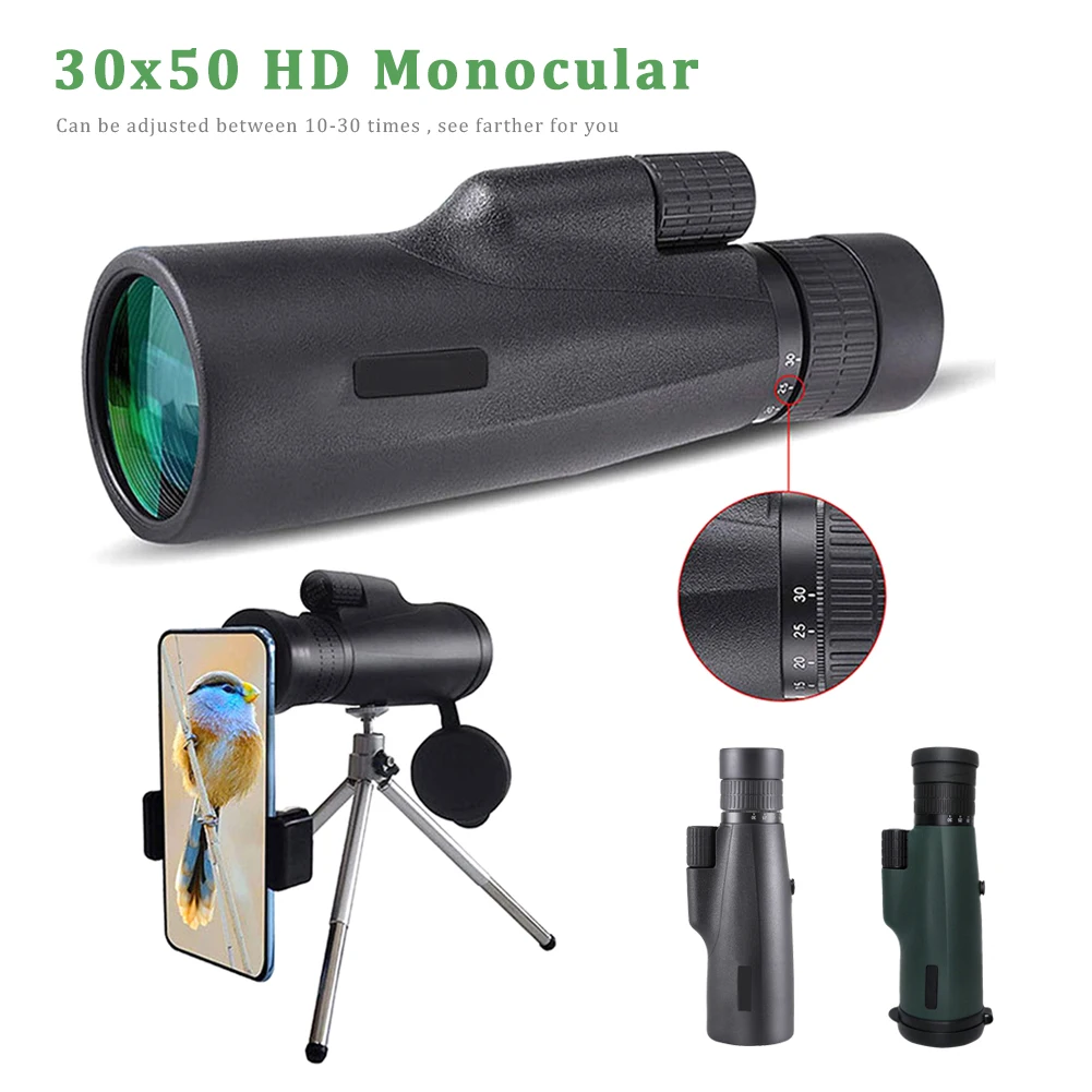 

HD 10-30×50 Powerful Monocular Telescope for Smartphone 50mm FMC BAK4 Prism for Bird Watching Camping Hiking Hunting Telescope