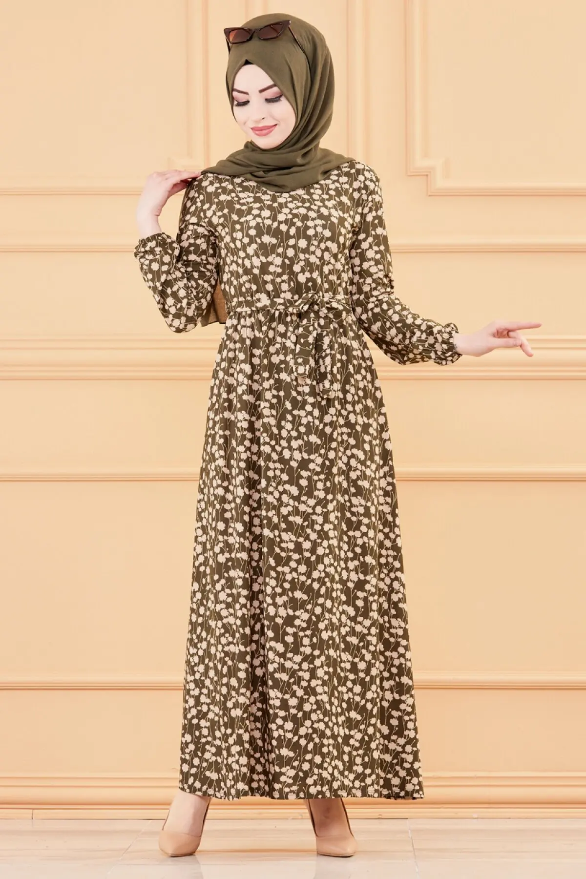 TUGBA Muslim Dress Long Sleeve Floral Print muslim dress code 2021 turkish gown hijab summer
