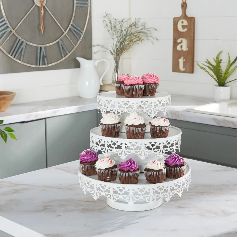 

13", 10", 9"W White Metal Cake Stand with Pedestal Base, 3-Pieces