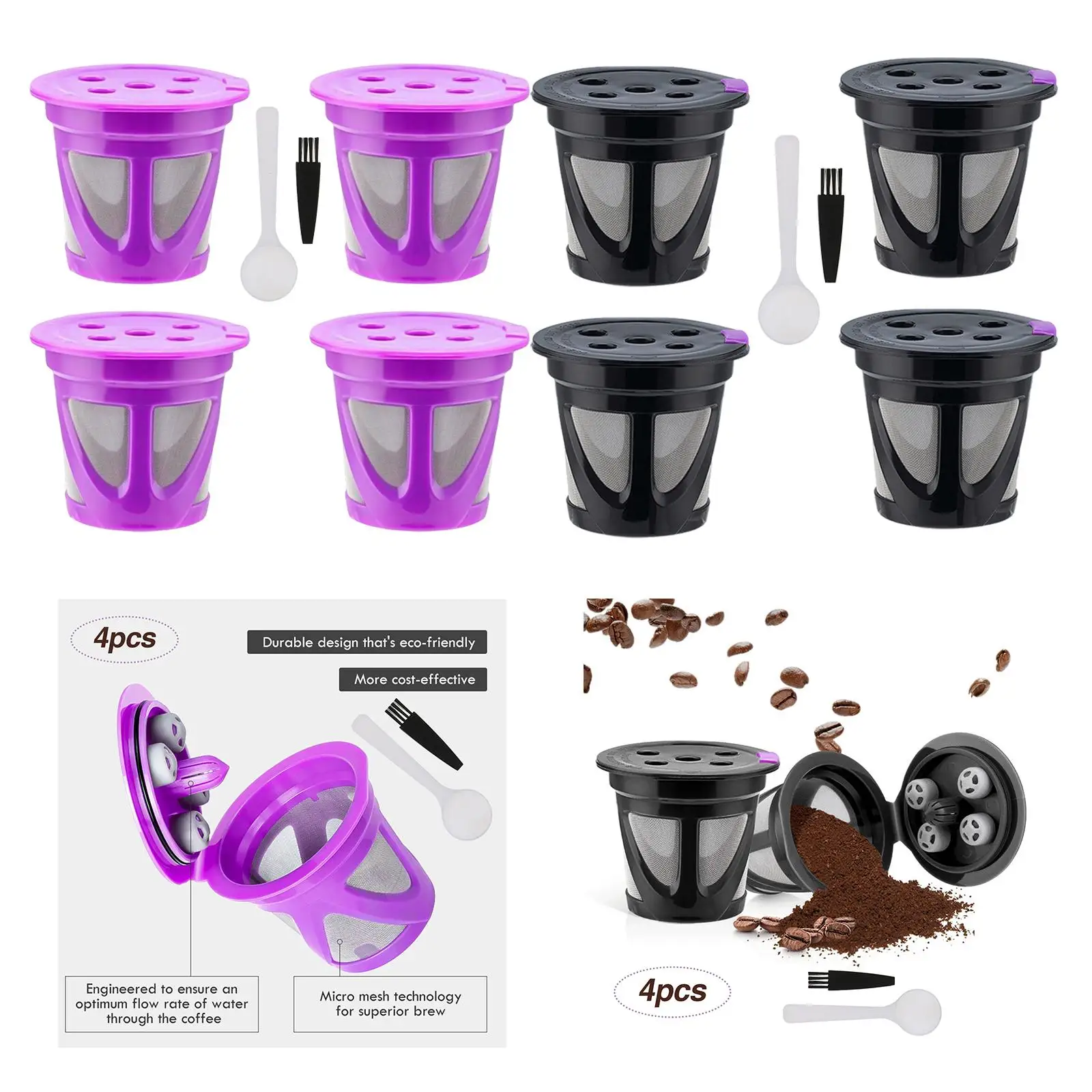 

4Pcs Reusable K Cups Coffee Filter Pod Capsules Replacement for K1.0 Parts