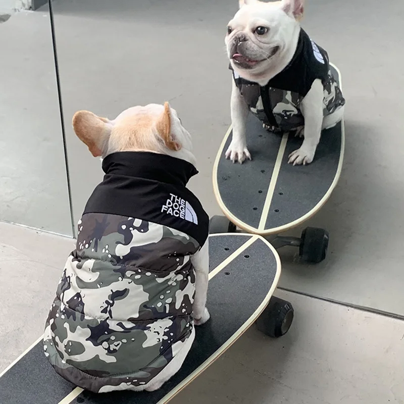 

Модная дизайнерская одежда для собак, Высококачественная Роскошная пуховая куртка для домашних животных, уличный Камуфляжный зимний жилет для кошек и маленьких и средних собак