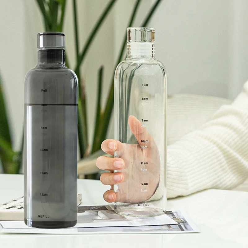 

Water Bottle With Time Marker Motivational Reusable Fitness Sports Drinking Kettle Outdoors Travel Leakproof Frosted Plastic Cup
