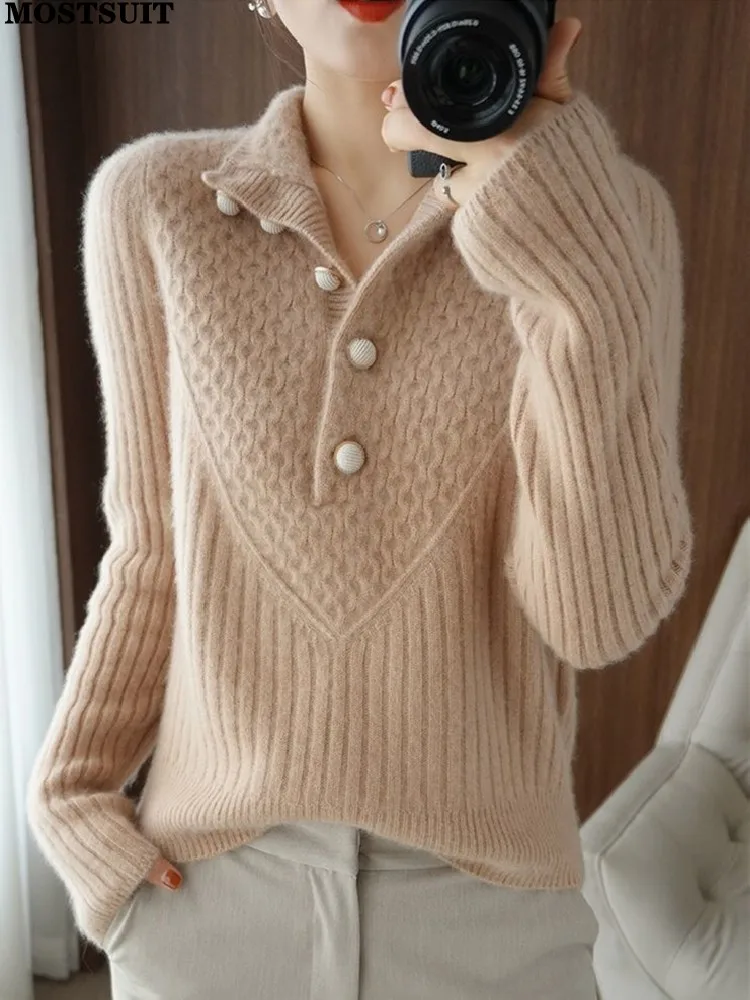 

Casual Solid Knitted Sweater Women Half High Collar Long Sleeve Pullover Jumpers Thicken Fashion Ladies All Match Knitwear Tops