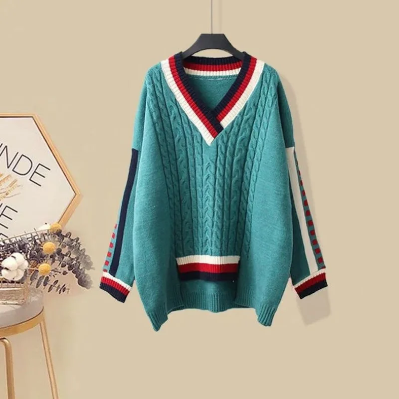 Oversized Women's Autumn Set Women's 2023 New Loose V-Neck Knitted Sweater Sling Dress Two Piece Set Fashion