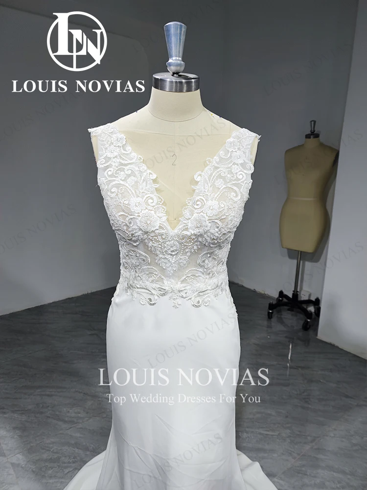 LOUIS NOVIAS атласное свадебное платье русалки сексуальное плащ с глубоким v-образным