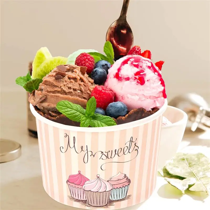 

Paper Cups Cup Cream Ice Dessert Bowls Bowl Yogurt Disposable Cake Sundae Pudding Container Lids Treat Frozen Party Lid