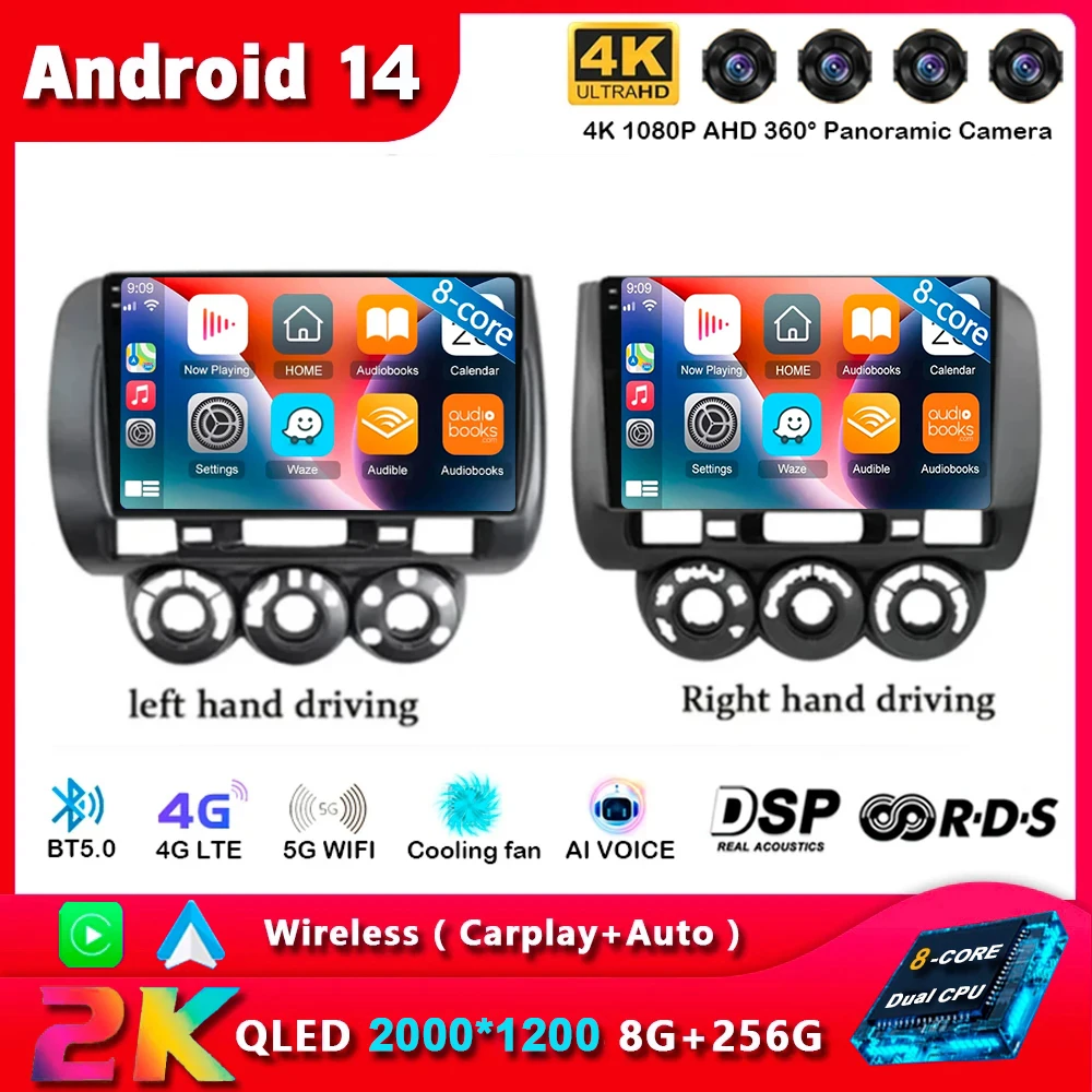 Автомобильная магнитола на Android 14 для Honda Fit Jazz City 2002 2003 2004 2005 2006 2007 GPS-навигация