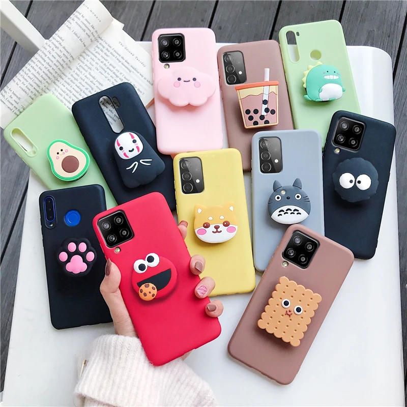 

3D Silicone Cartoon Phone Holder Case For Samsung Galaxy A42 5G A32 4G 5G A52 A72 A02S M02S A12 Stand Cover Funda Coque