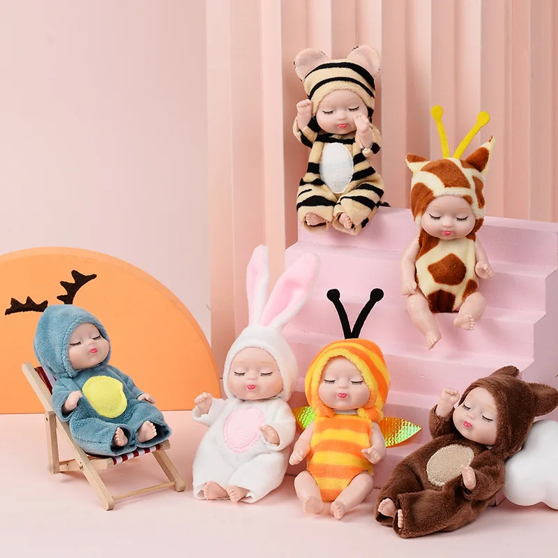 

6pcs Sleep Baby Doll Cute Animal Baby Doll Height Soft Touch Simulated Reborn Baby for Children's Toy with Clothes