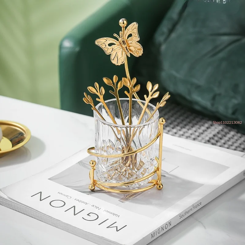 Нержавеющая сталь вилка для фруктов набор ложек стеллаж хранения посуды золотой