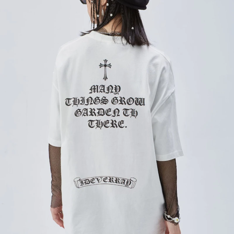 CnHnOH Spring and Summer New American Cross Print Cotton Hip-hop High Street Tide Brand Short-sleeved T-shirt Men