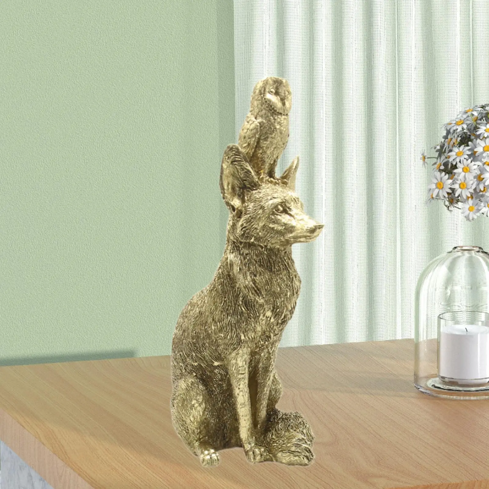 Фигурка Лисы И Совы Креативная Скульптура Из Смолы Мультисценарное Украшение