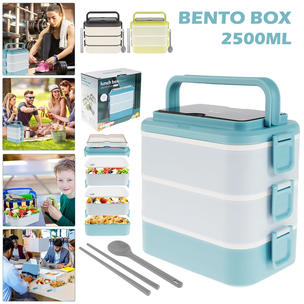 

Bento Box 2500ml Lunch Box Stackable 3 Layers Lunch Containers Leak-Proof Bento Lunch Box Reusable Lunch Box BPA Free Food