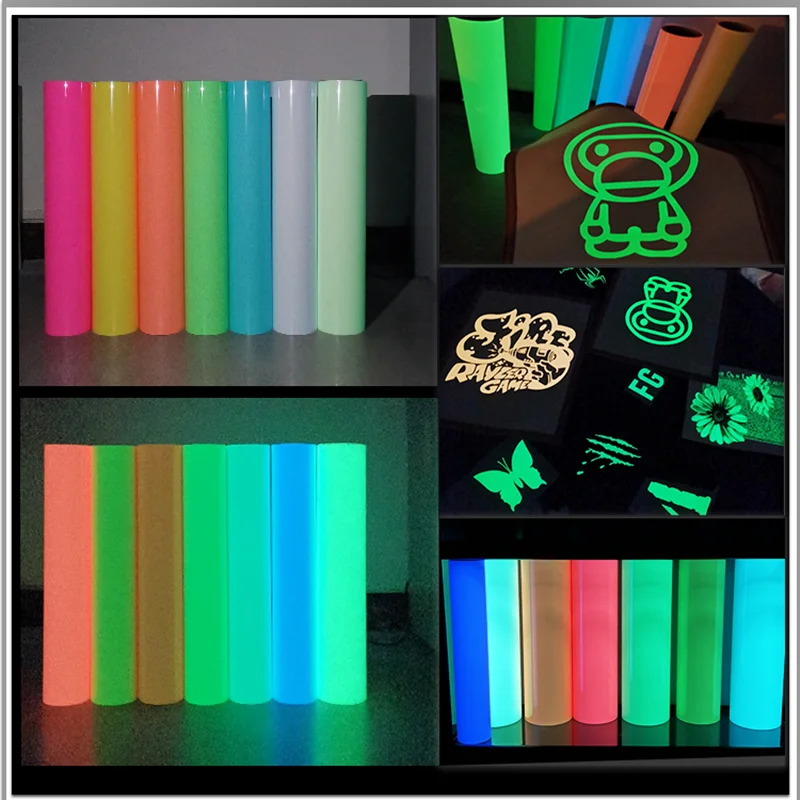 50cm x50m Roll Lettering Fluorescence Thermoprint Noctilucent Glow in Dark Heat Transfer Vinyl Luminous Film For Textile Print
