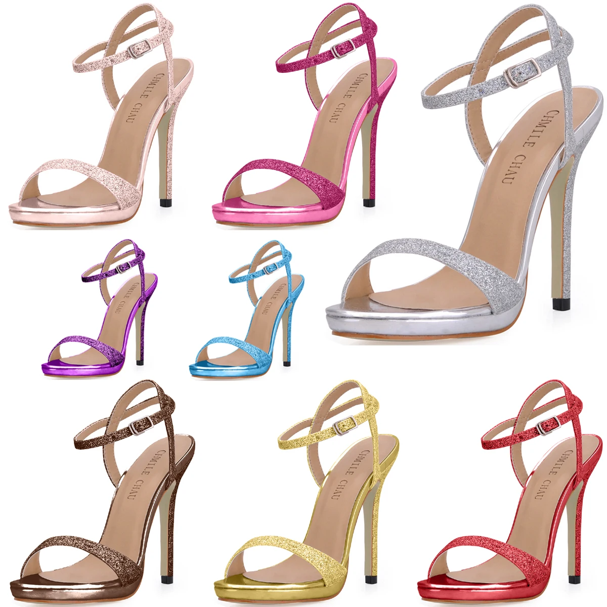 

CHMILE CHAU Glitter Elegant Bridal Women Shoes Stiletto High Heel Ankle Strap Platform Sandal Plus Size Zapatos Mujer 0640ASL-A4