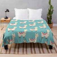 Cartoon Llama Flannel Throw Blanket Cute Kawaii Wild Animals for Bed Sofa Couch King Queen Full Size Super Soft Lightweight Warm