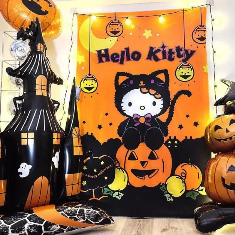 Фото Sanrio Kuromi декоративный фон ткань аниме милый Хэллоуин сделать фото украшение настенный детский настенный подвес для спальни №3