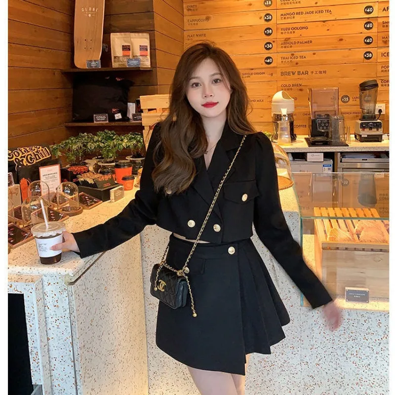 Женский костюм-двойка в стиле ретро Черный Элегантный Приталенный костюм из двух