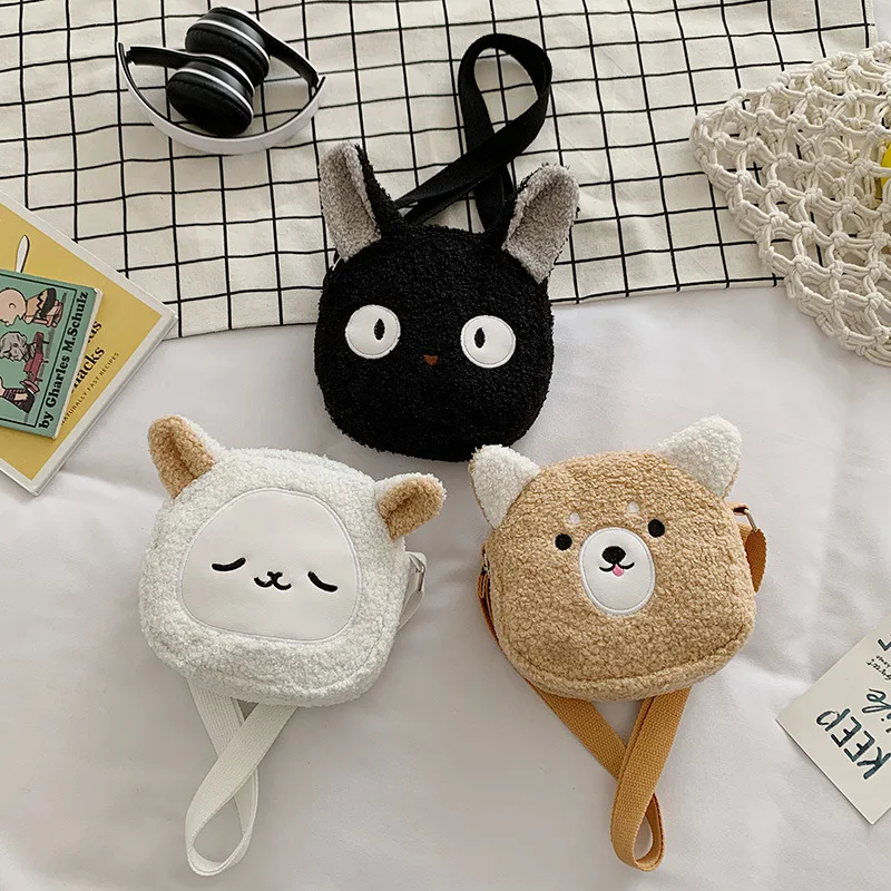 

2022 Hot Women Cute Cartoon Small Bag Autumn Winter Plush Shoulder Bag Girls Funny Cat Bear Sheep Bags Crossbody Bag Kids Bags